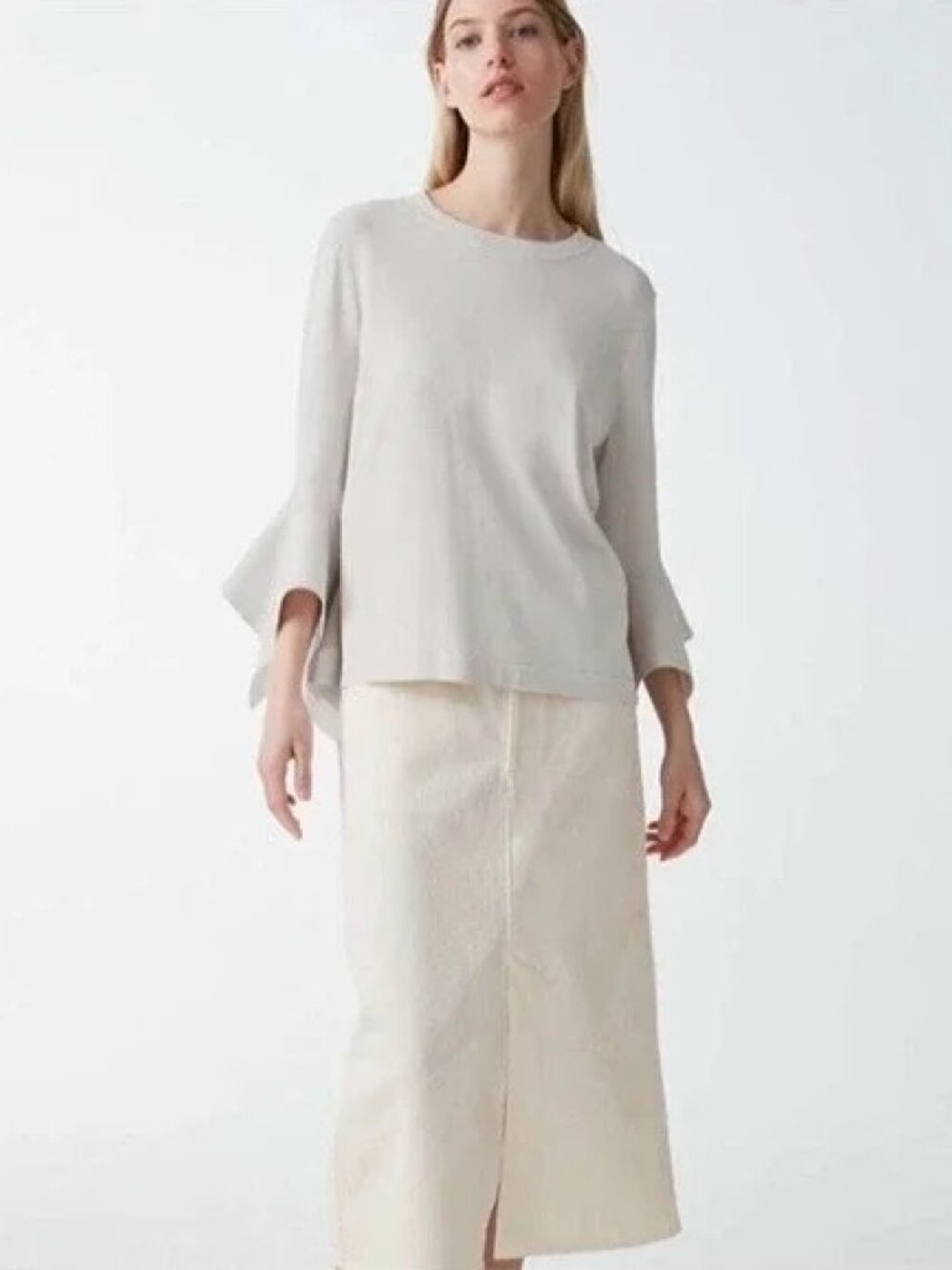 COS Bone Draped Bell Sleeve Sleeve Blouse Top XS